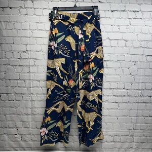 Las sureñas Floral Leopard Print Wide-Leg Pants size S stretch waist